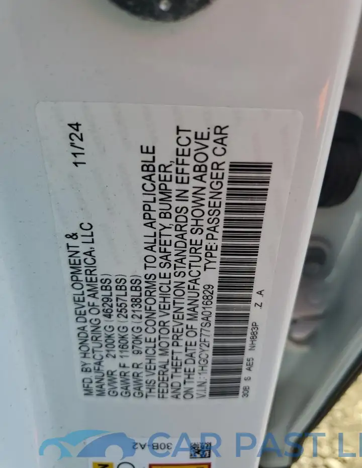 1HGCY2F77SA016829# 12