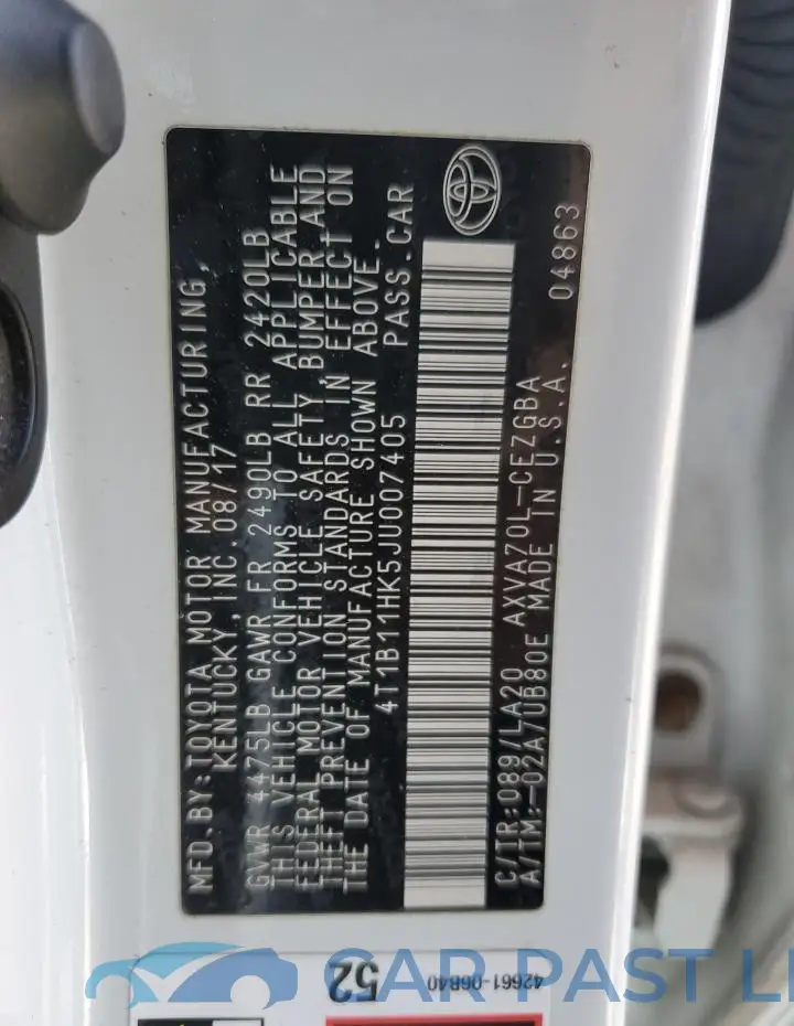 4T1B11HK5JU007405# 12