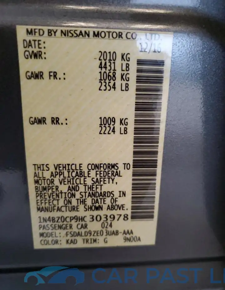 1N4BZ0CP9HC303978# 12