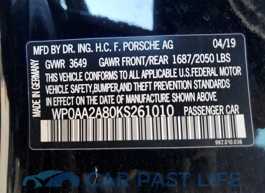 WP0AA2A80KS261010# 12