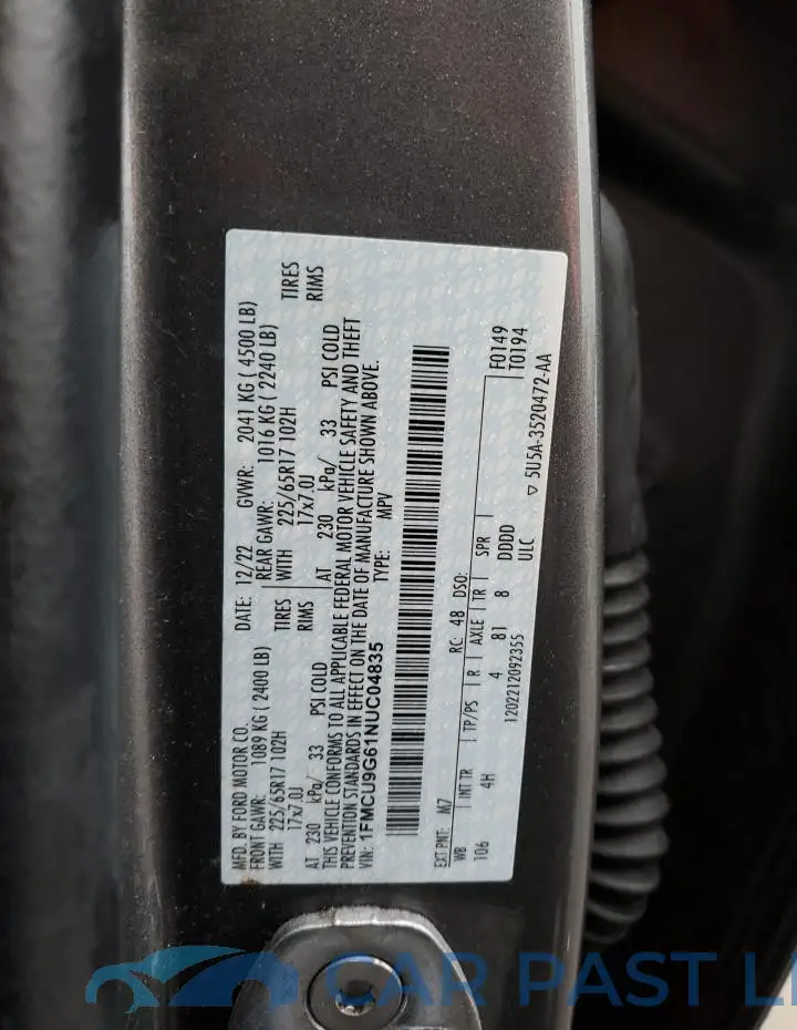 1FMCU9G61NUC04835# 12