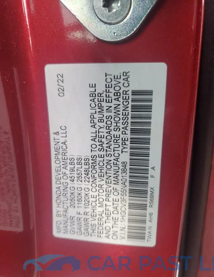 1HGCV3F55NA013848# 12