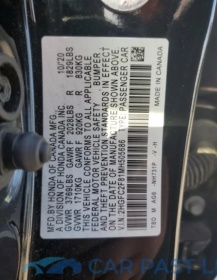 2HGFC2F81MH505686# 12