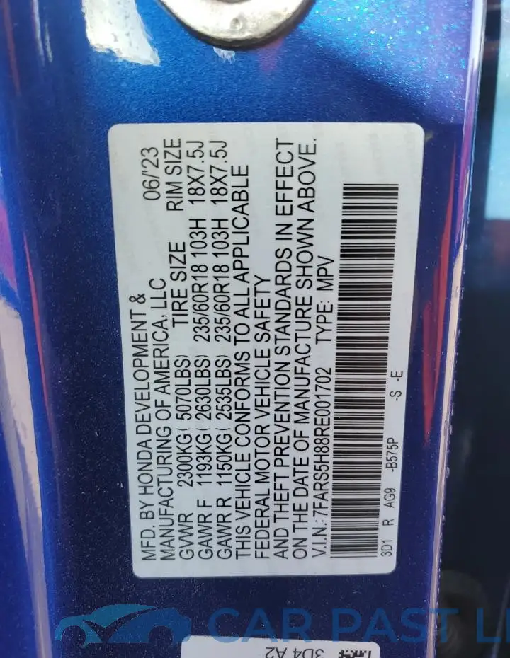7FARS5H88RE001702# 13