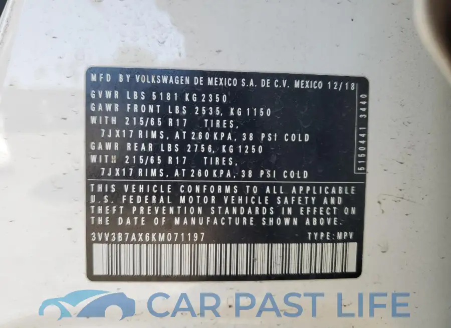 3VV3B7AX6KM071197# 13