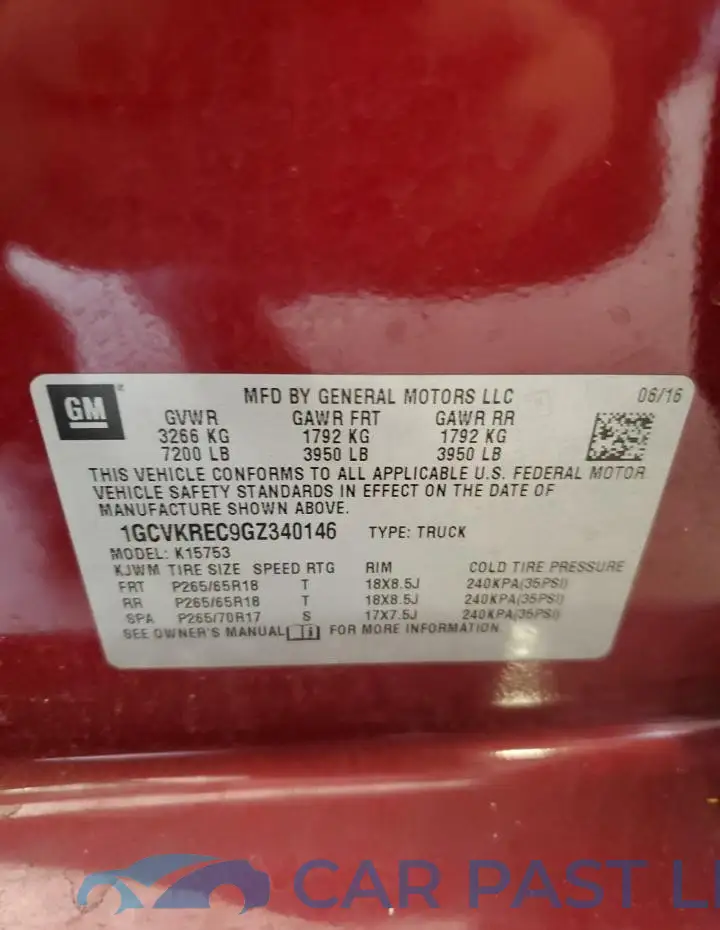 1GCVKREC9GZ340146# 12