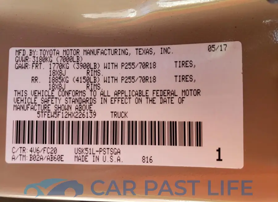 5TFEW5F12HX226139# 12