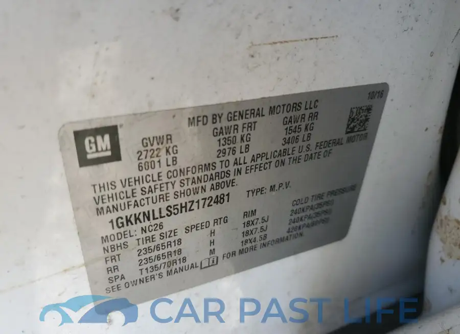 1GKKNLLS5HZ172481# 13