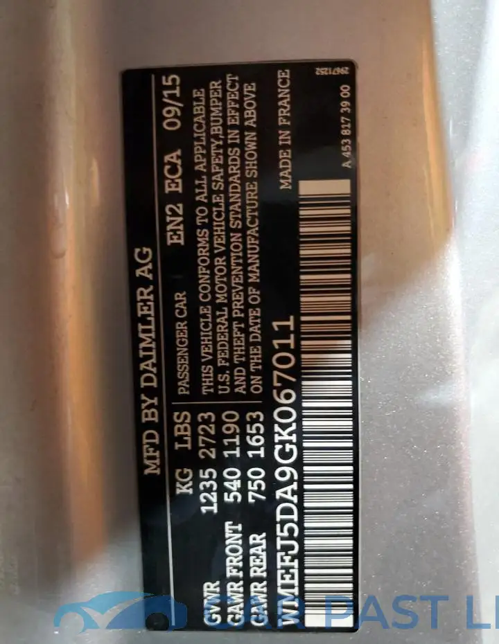 WMEFJ5DA9GK067011# 12