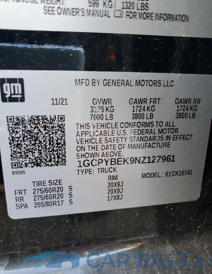 1GCPYBEK9NZ127961# 12