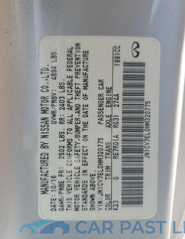 JN1CV7EL0HM320775# 12