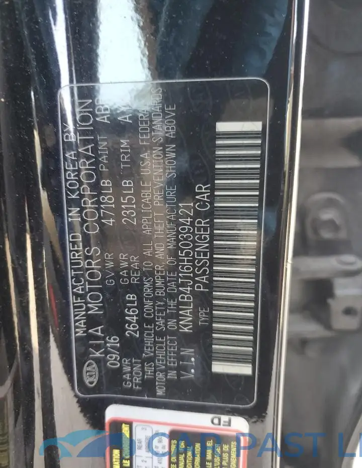 KNALB4J16H5039421# 12