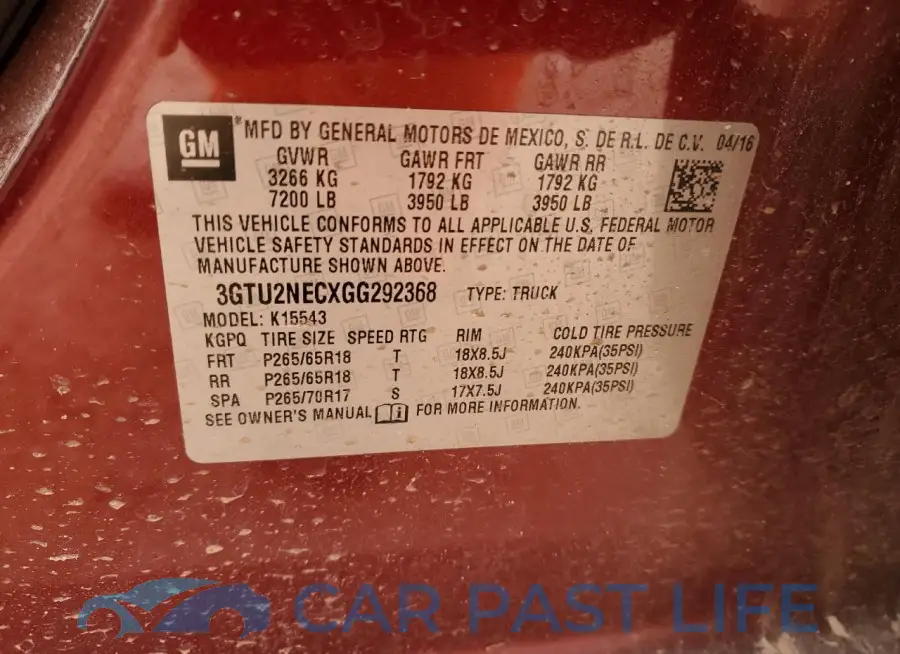 3GTU2NECXGG292368# 12