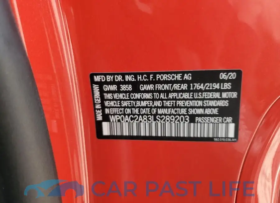 WP0AC2A83LS289203# 12
