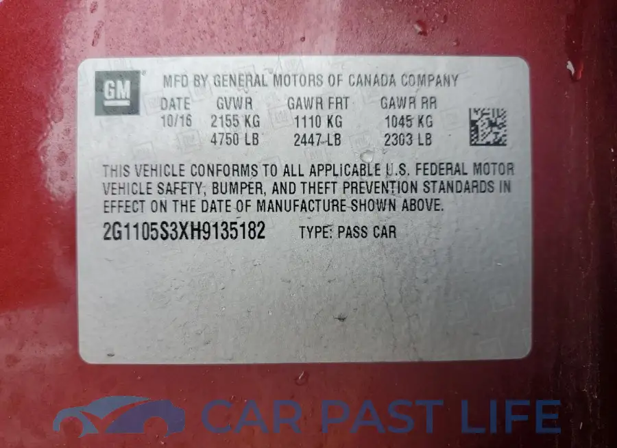 2G1105S3XH9135182# 12