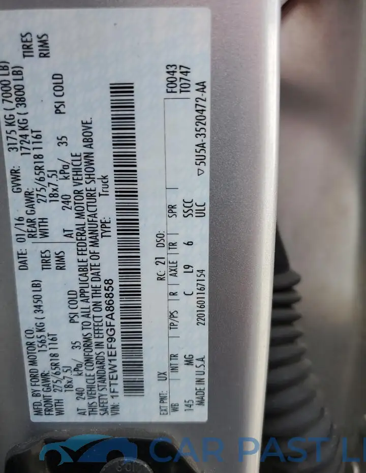1FTEW1EF9GFA86858# 12