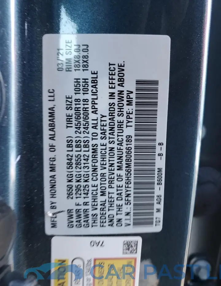 5FNYF6H56MB066189# 13