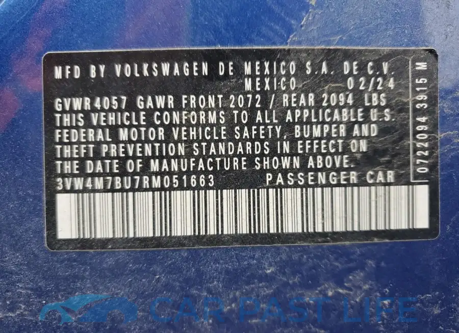 3VW4M7BU7RM051663# 12