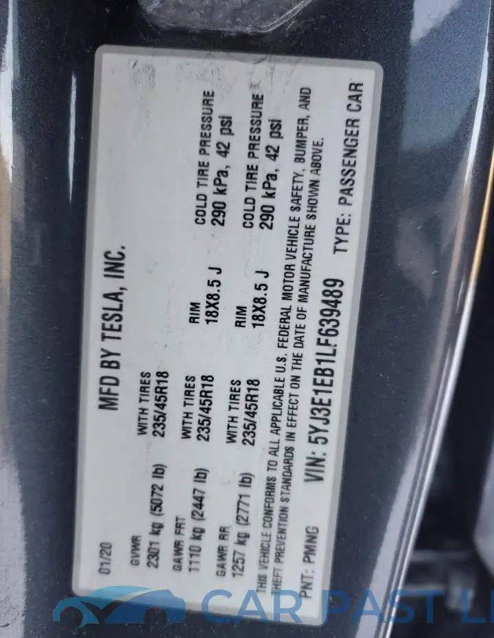 5YJ3E1EB1LF639489# 12