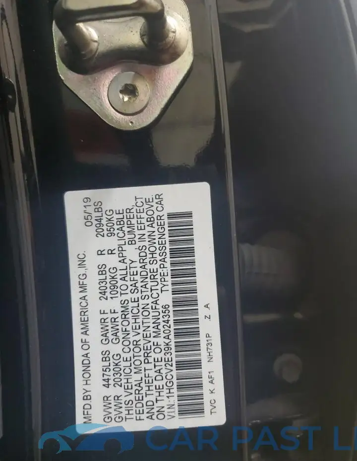 1HGCV2E39KA024356# 12