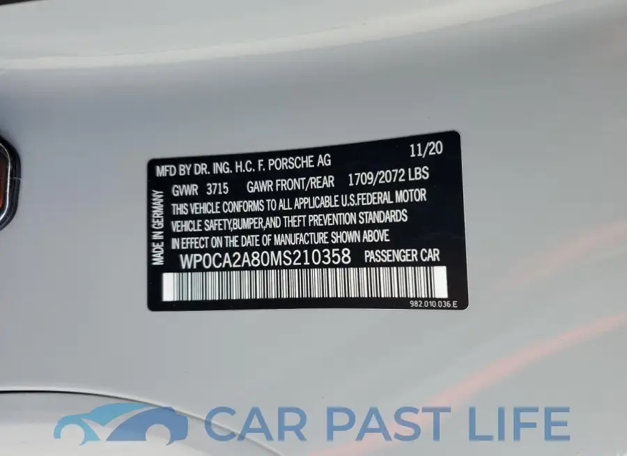 WP0CA2A80MS210358# 12