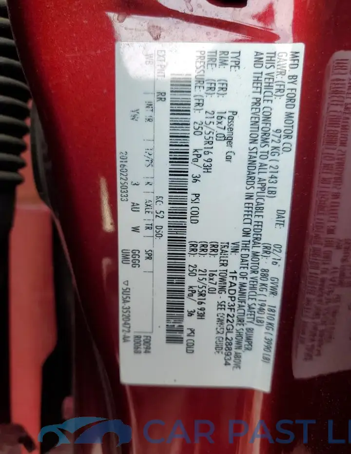 1FADP3F22GL288934# 12
