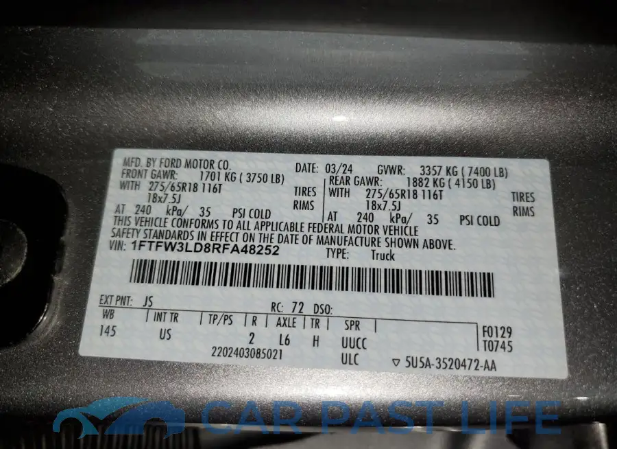 1FTFW3LD8RFA48252# 13