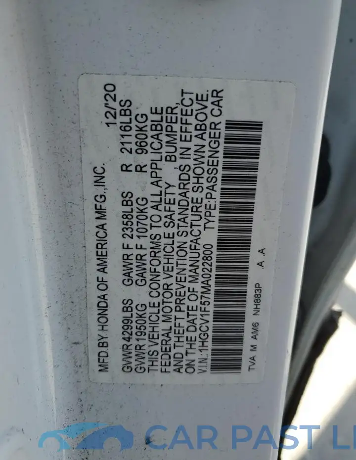 1HGCV1F57MA022800# 12