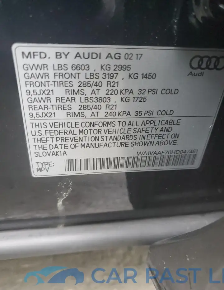 WA1VAAF70HD047461# 13