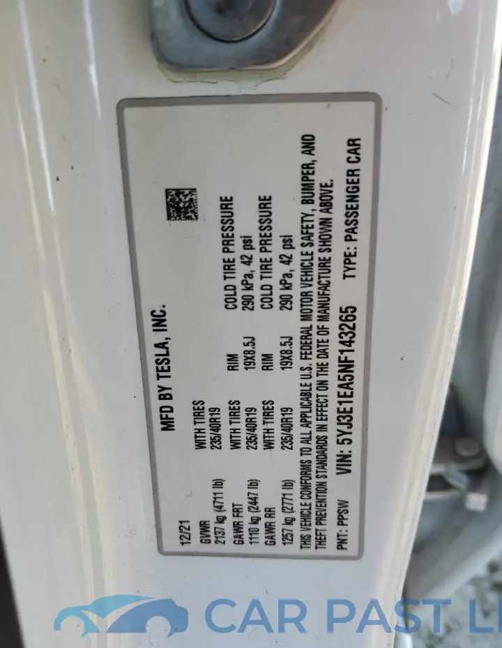 5YJ3E1EA5NF143265# 12