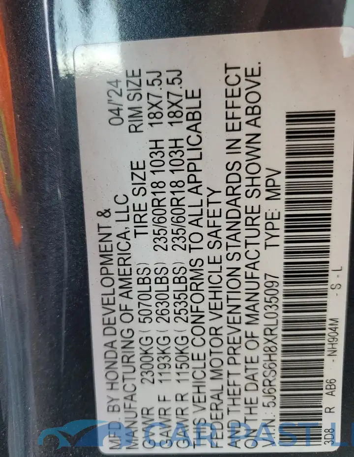 5J6RS6H8XRL035097# 14