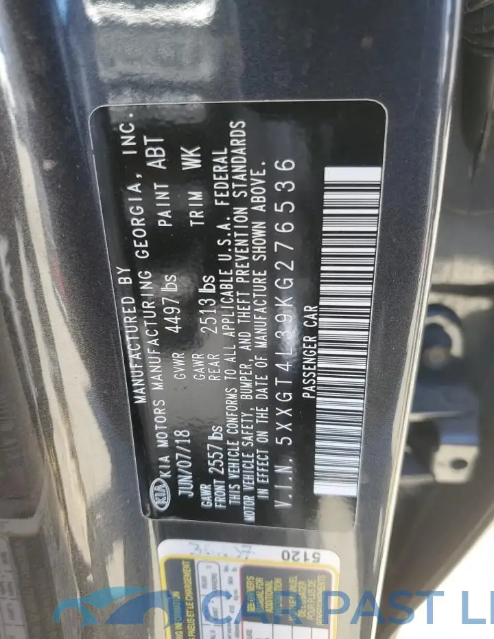 5XXGT4L39KG276536# 12