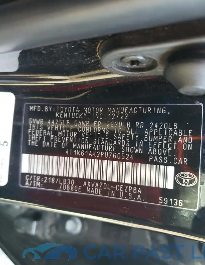 4T1K61AK2PU760524# 12