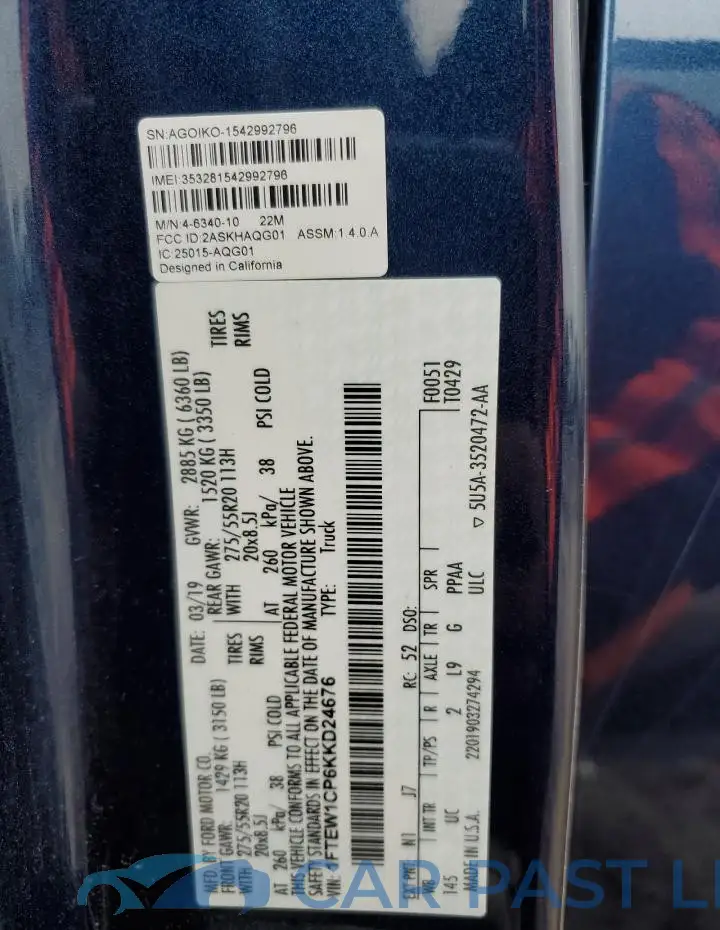 1FTEW1CP6KKD24676# 12