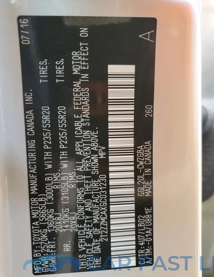 2T2ZZMCAXGC031230# 13