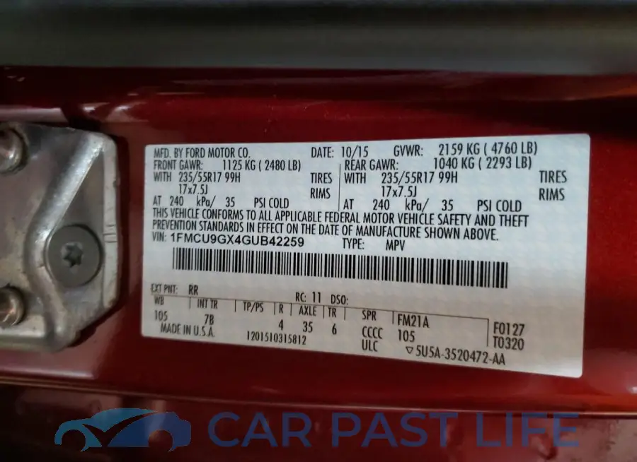 1FMCU9GX4GUB42259# 14