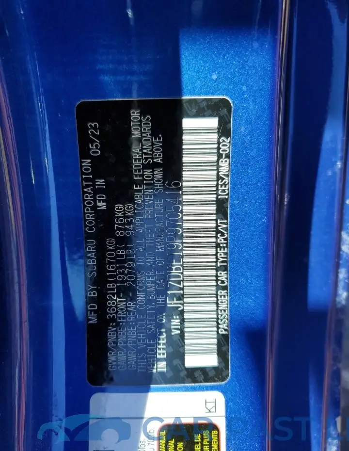 JF1ZDBE19P9705416# 12