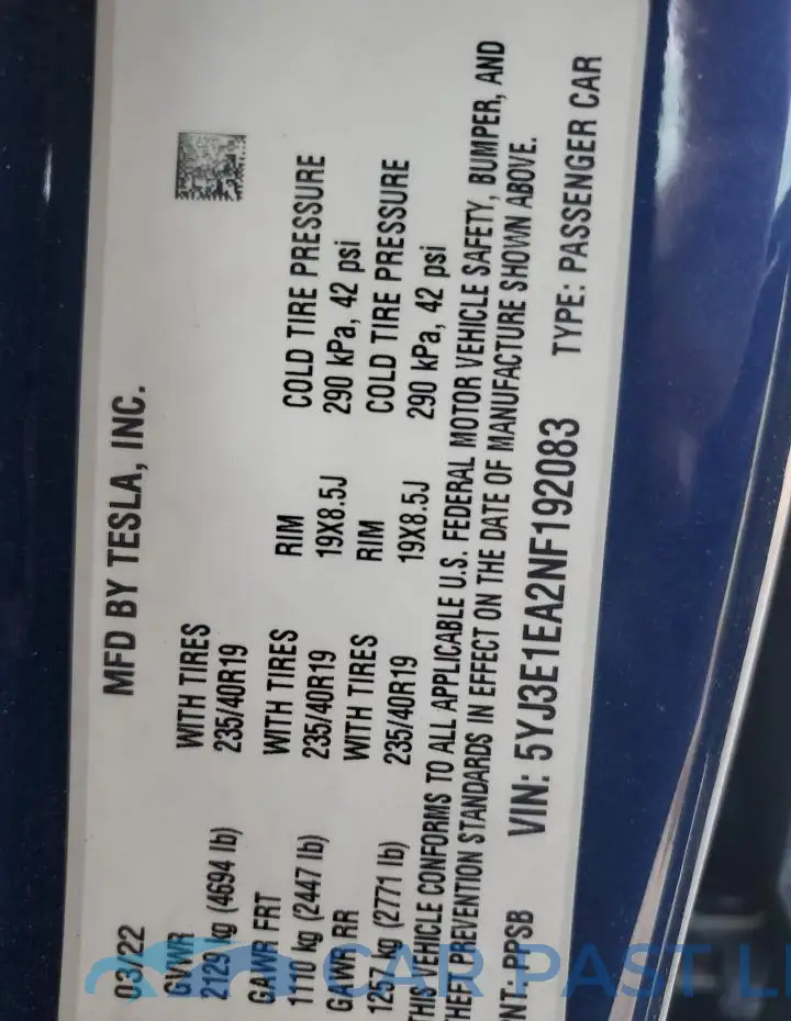 5YJ3E1EA2NF192083# 12