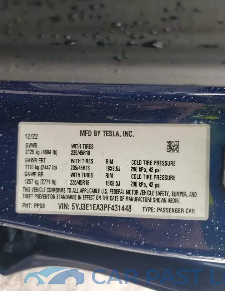 5YJ3E1EA3PF431448# 12