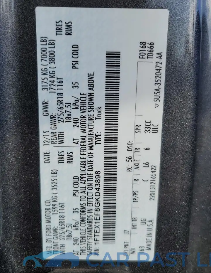 1FTEX1EF8GKD43898# 12
