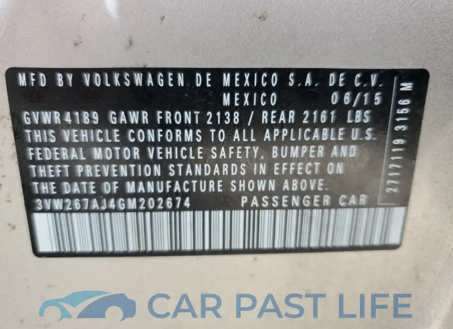 3VW267AJ4GM202674# 12