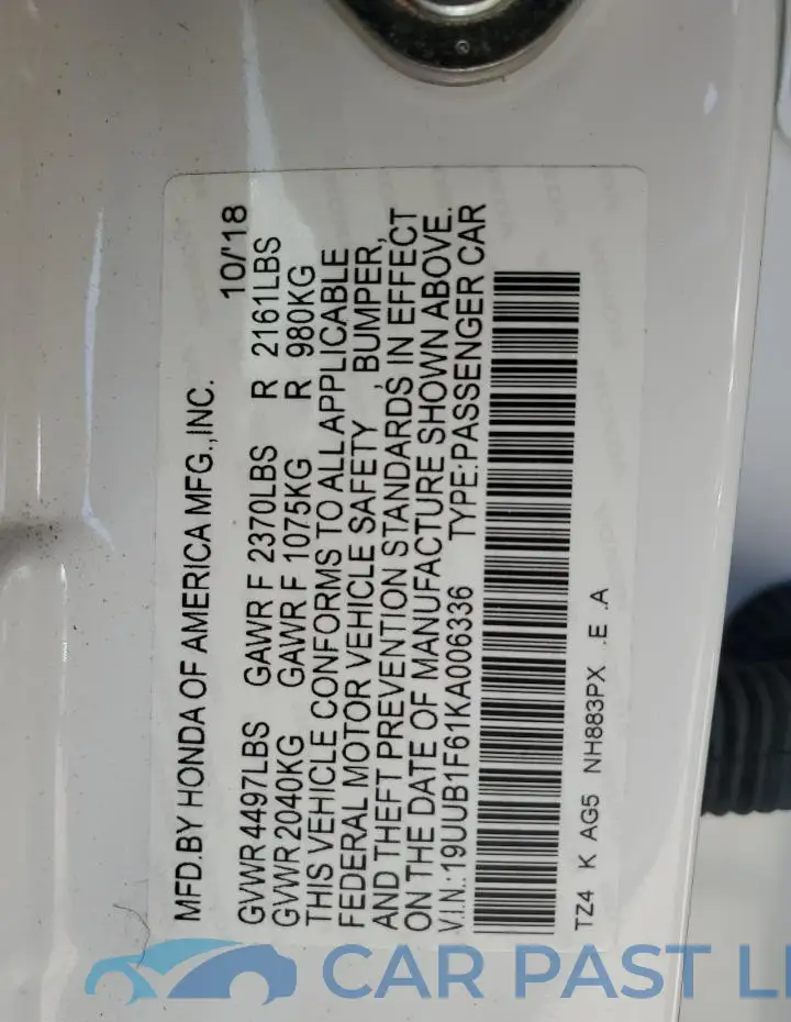 19UUB1F61KA006336# 12