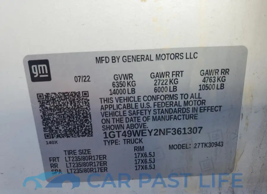 1GT49WEY2NF361307# 13