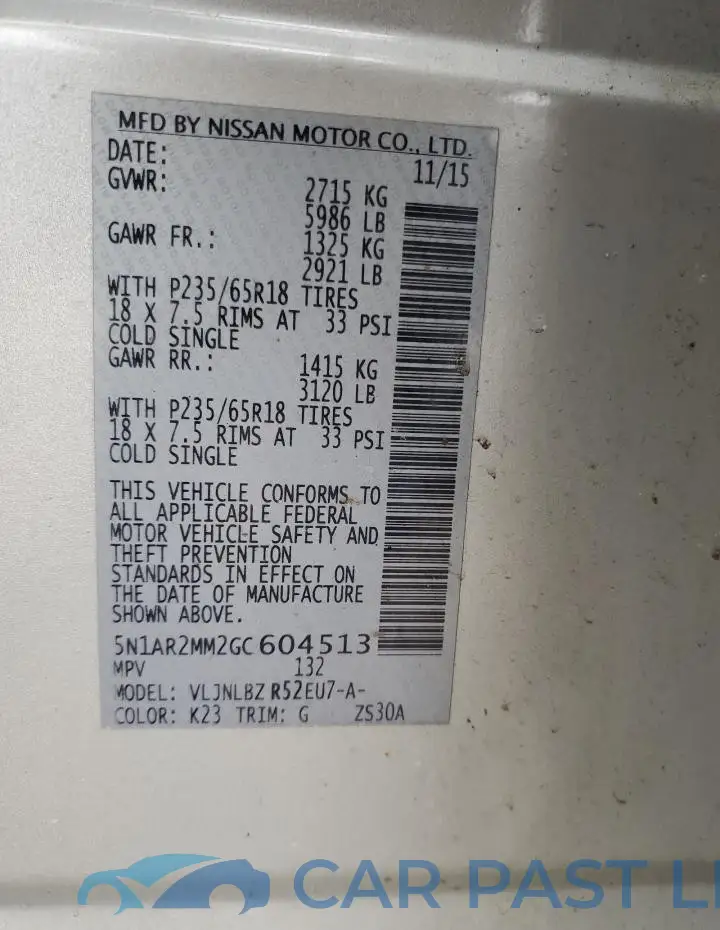 5N1AR2MM2GC604513# 13