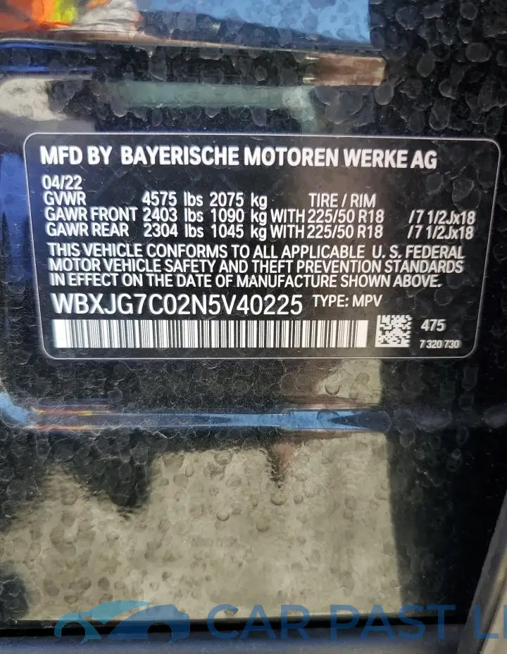 WBXJG7C02N5V40225# 13