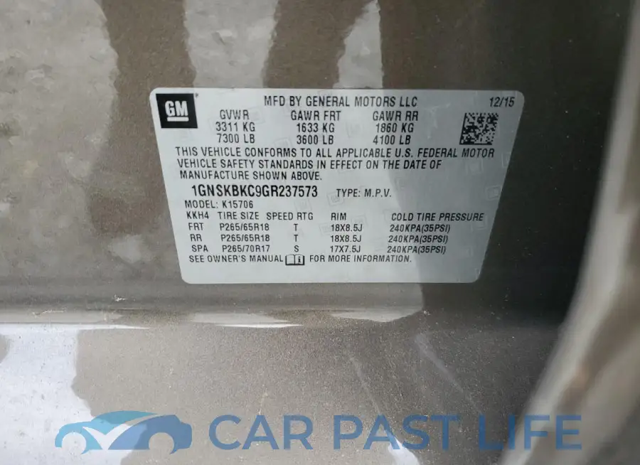 1GNSKBKC9GR237573# 13