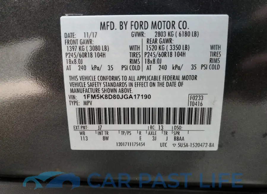 1FM5K8D80JGA17190# 13