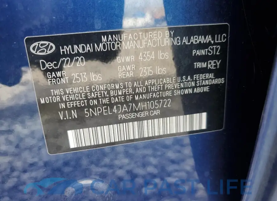 5NPEL4JA7MH105722# 12