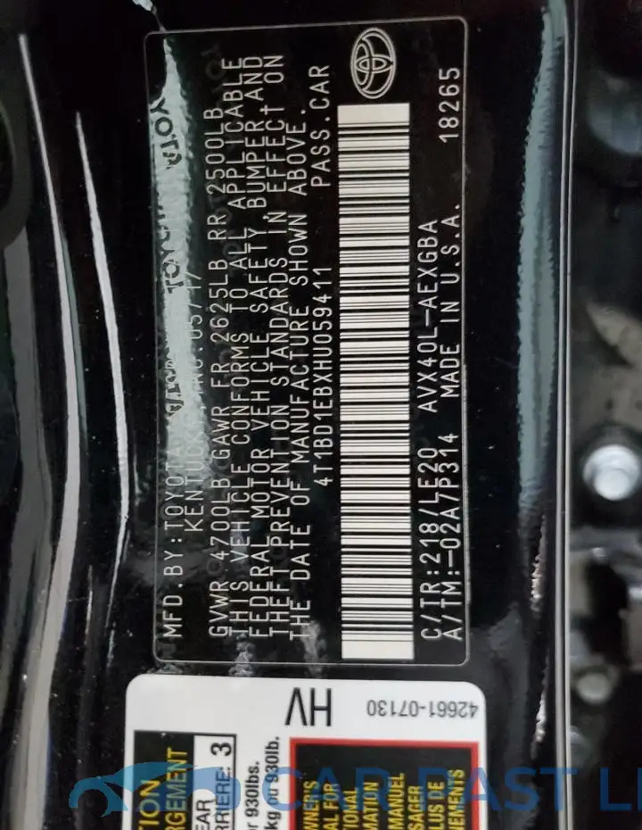 4T1BD1EBXHU059411# 12