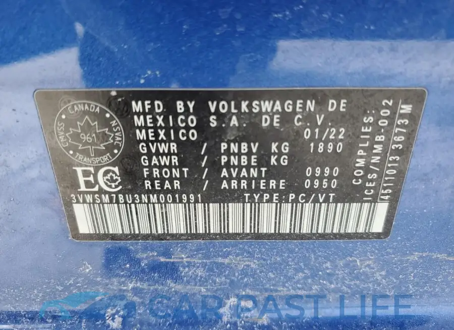 3VWSM7BU3NM001991# 12